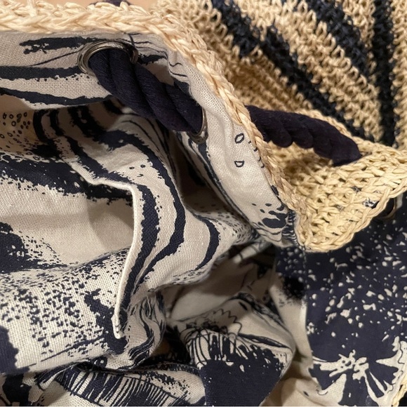 Cynthia Rowley Woven cotton floral lined beach bag backpack braided OS - Picture 2 of 7